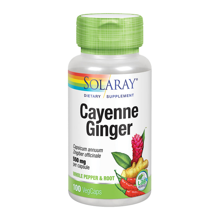 Solaray Cayenne & Ginger with Marshmallow 550 mg | Healthy Digestion, Circulation, Metabolism & GI Wellness Support | Non-GMO | 100 VegCaps