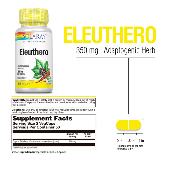 Solaray Eleuthero | Adaptogen for Healthy Stress, Stamina & Mental Alertness Support | Non-GMO, Vegan | 100ct, 50 Serv.