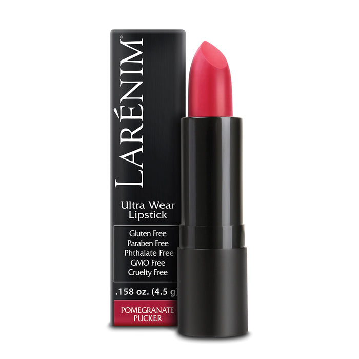 Larenim Pomegranate Pucker Ultra Wear Lipstick | Bold Color & Rich Satin Finish | Lightweight Buildable Coverage for All Day Wear | No Gluten | 4.5g