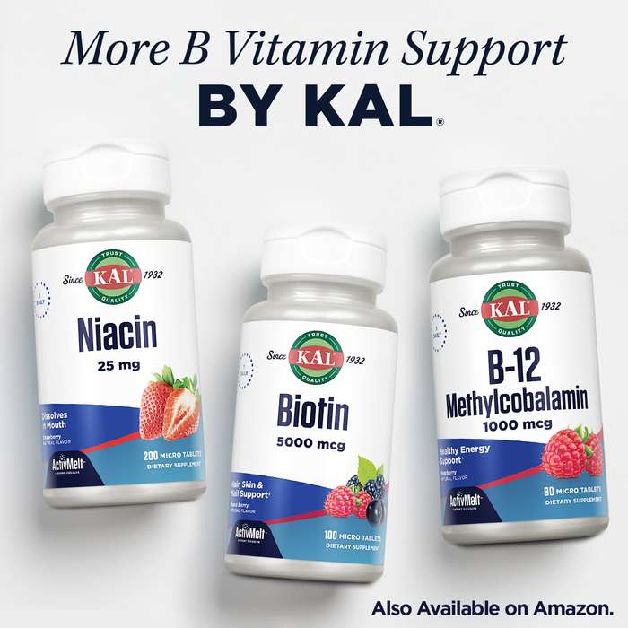 KAL Vitamin B1 100 mg, Thiamine Supplement for Metabolism, Healthy Energy, Skin, Nervous System, Heart Health and Brain Support, Vegan Vitamin, 60-Day Money Back Guarantee, 100 Servings, 100 Tablets