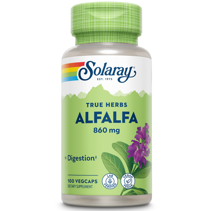 Solaray Alfalfa Leaf 860 mg, Alfalfa Capsules, Superfood with Naturally Occurring Vitamins, Minerals, and Fiber, Healthy Digestion Support, Vegan, 60-Day Guarantee, 50 Servings, 100 VegCaps