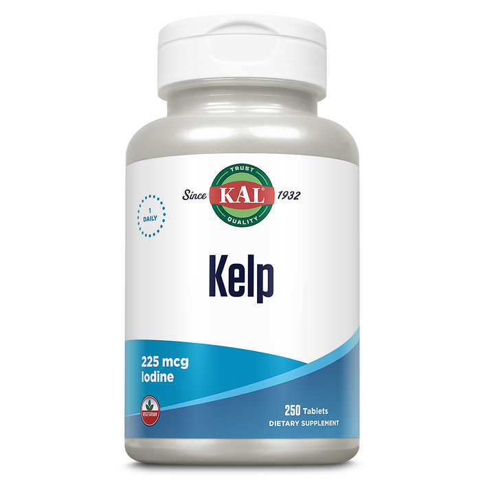 KAL Kelp Supplement Yielding 225mcg Iodine for Thyroid Support, Energy and Metabolism Support, High in Iron and Potassium, Vegetarian, Rapid Dissolve ActivTabs, 60-Day Guarantee, 250 Serv, 250 Tablets