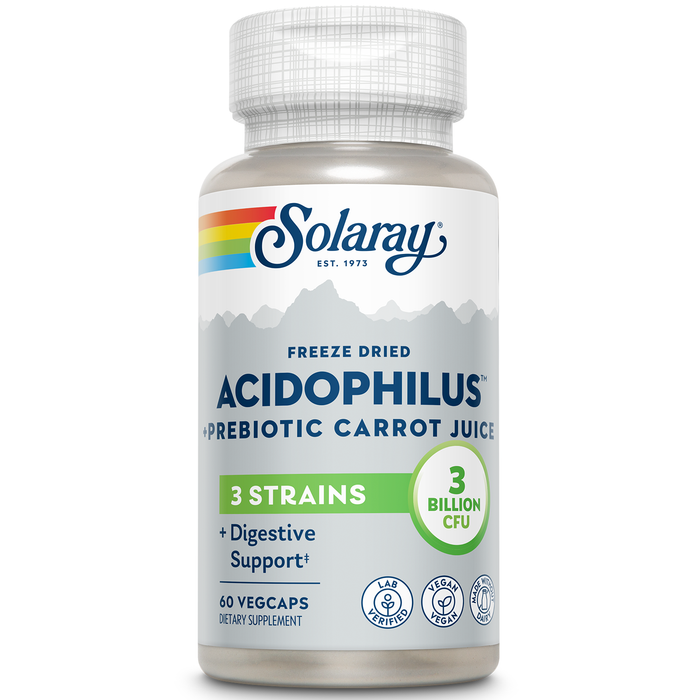 Solaray Acidophilus 3 Strain Probiotic & Prebiotic Carrot Juice | 3 Billion CFU, Vegan & Freeze Dried | 60 VegCaps