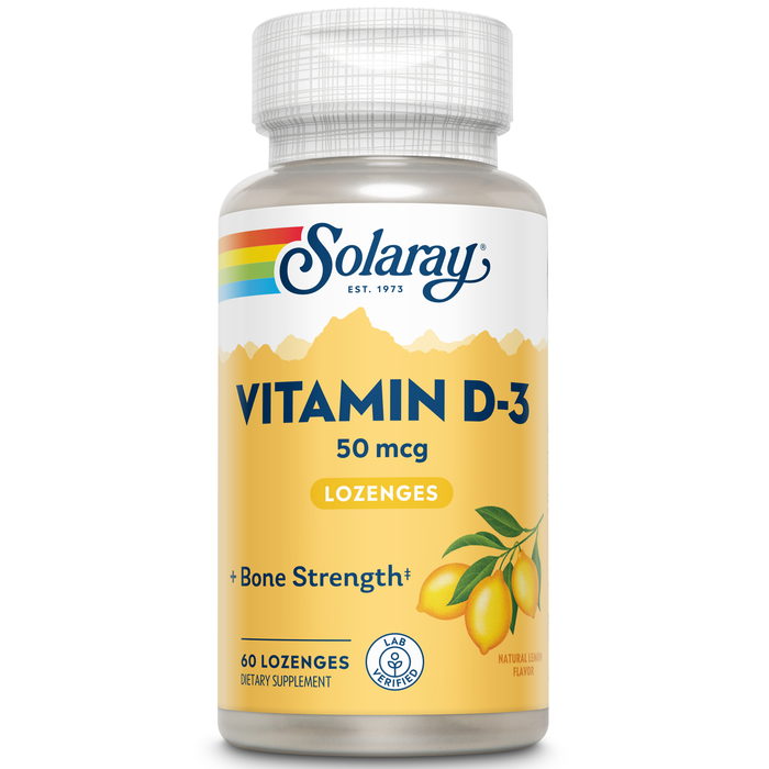 Solaray Vitamin D3 Lozenges 50mcg - 2000IU D3 Vitamin - Strong Bones, Muscle and Immune Support - Natural Lemon Flavor - Lab Verified, 60-Day Guarantee - 60 Servings, 60 Lozenges