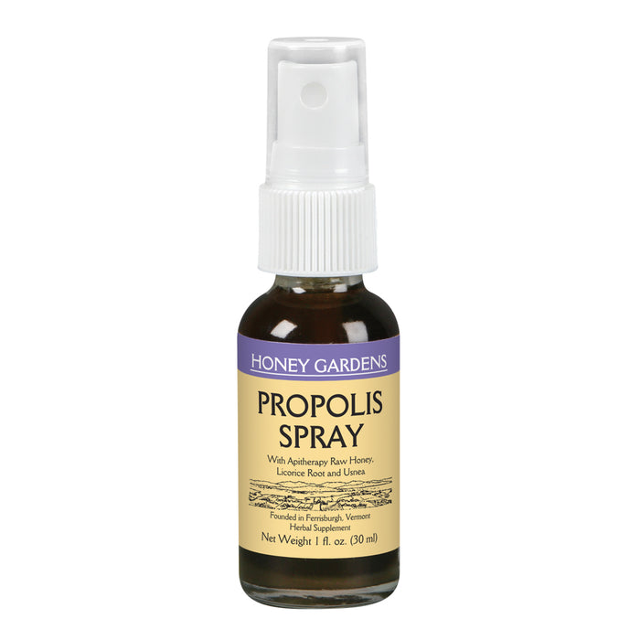 Honey Gardens Bee Propolis Throat Spray | With Apitherapy Raw Honey, Licorice Root and Usnea | 50 Servings | 1 Fl. Oz.