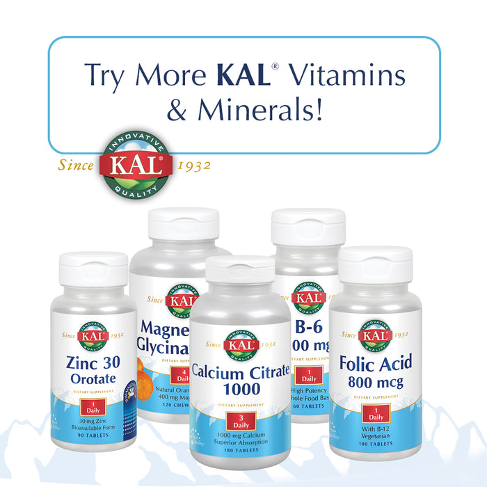 KAL Cal/Mag/Zinc | 1000 mg of Calcium, 400 mg of Magnesium & 15 mg of Zinc | Healthy Bones, Muscle, Heart & Immune Function Support (250 CT)