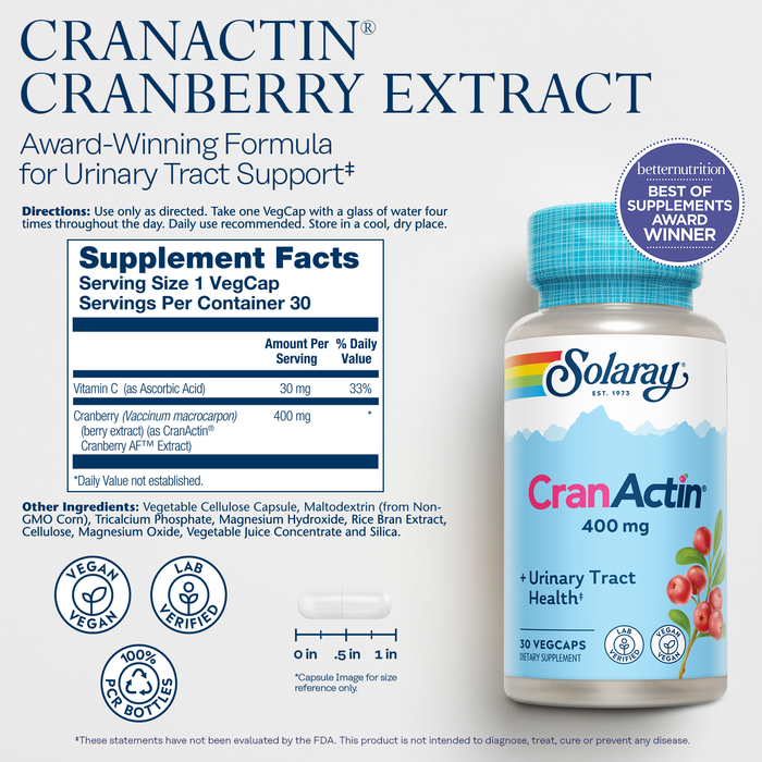 Solaray Cranactin Cranberry AF Extract Capsules, 400 mg