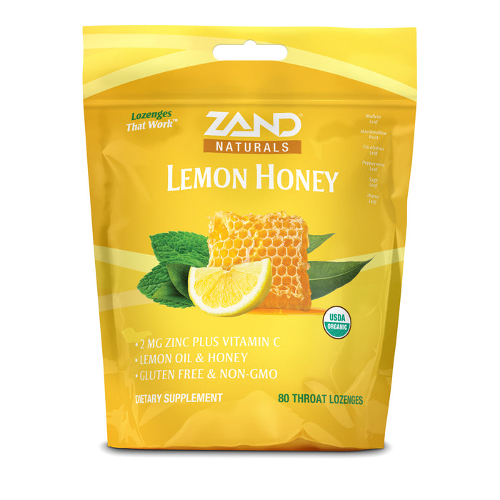 Zand Immunity Organic Lemon Honey HerbaLozenge | Immune Support Throat Drops w/ Vitamin C & Zinc (80 Lozenges)