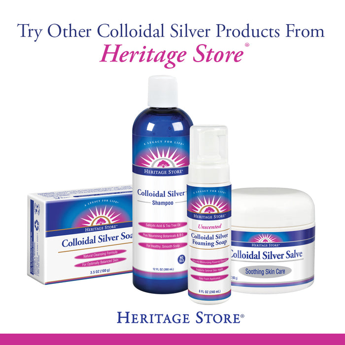 Heritage Store Colloidal Silver Foaming Liquid Soap | Gentle, Emollient Hand & Body Formula | With Refreshing Rosemary/Spearmint Essential Oils | 8oz