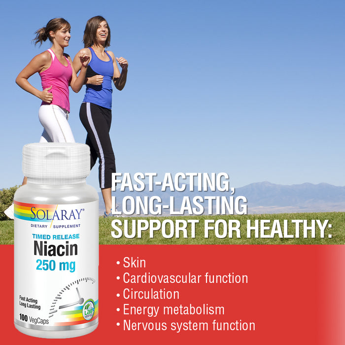 Solaray Niacin Timed-Release 250mg, Vitamin B3 | Skin Health, Heart & Nervous System Support | 100ct