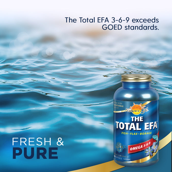 Nature's Life The Total EFA Fish Oil w/ Organic Flaxseed & Borage Oils | 1200 mg | Skin, Heart & Memory | 180 Softgels