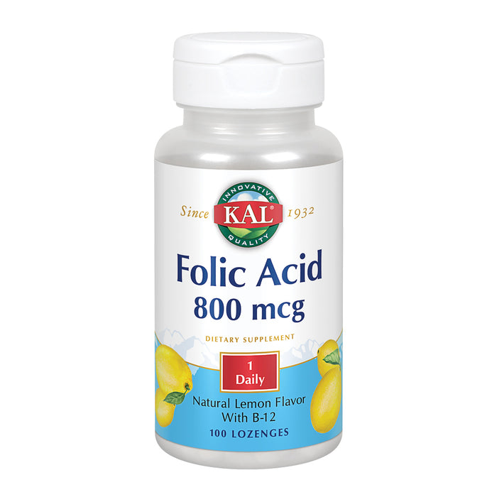 KAL Folic Acid & B-12 Lozenges | Natural Lemon Flavor | Healthy Support for Pregnant Women & Normal Blood Cells | Lab Verified | 100 Lozenges