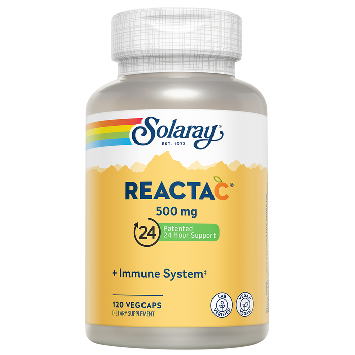 Solaray Reacta-C with Vitamin C 500mg - 200mg Bioflavonoid Concentrate, Immune Defense Vitamins - Patented 24 Hour Immune Support Supplement - Vegan - 120 Capsules, 120 Servings
