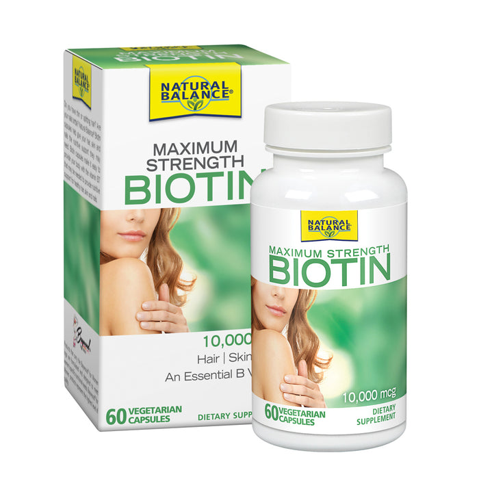 Natural Balance Biotin 10,000 mcg | Healthy Hair Supplement | Skin Health & Strong Nails Support | 60 VegCaps