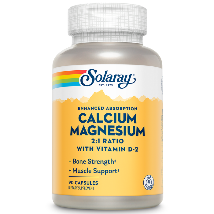 Solaray Calcium & Magnesium  w/ D2 Amino Acid Chelate 2:1, Capsule (Btl-Plastic) | 90ct