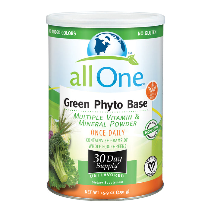 allOne Green Phyto Base Multiple Vitamin and Mineral Powder | Unflavored | With Wholesome Greens & Rice Protein | Non-GMO & No Gluten (30 Servings)