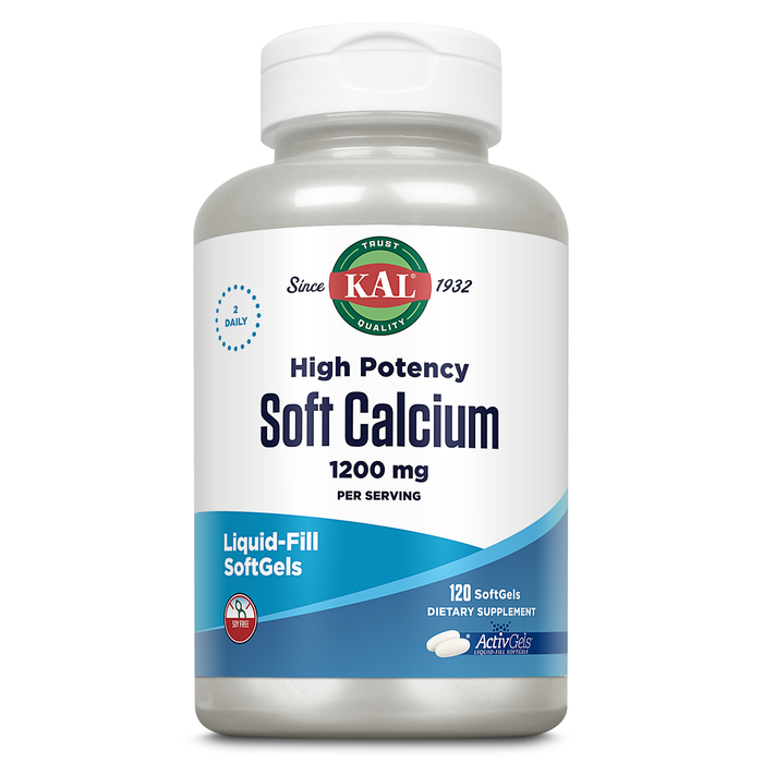 KAL Soft Calcium 1200 mg, High Potency Calcium Supplement with Vitamin D3, Bone Health, Strong Teeth, Immune Support, High Absorption ActivGels, Soy Free, 60-Day Guarantee, 60 Servings 120 Softgels