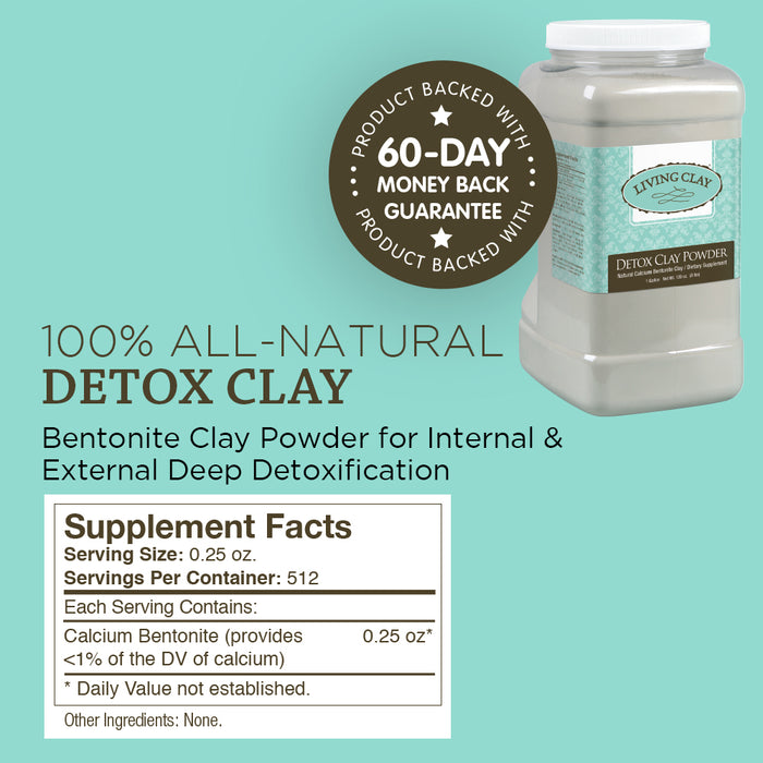 Living Clay Detox Clay Powder | All-Natural Bentonite Calcium Clay for Internal & External Deep Cleansing | Perfect for