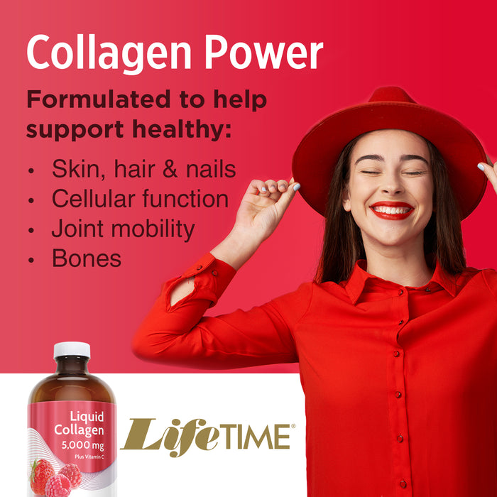 LifeTime Liquid Collagen 5000mg w/ Vitamin C | Supports Skin, Hair, Joint & Bone Health | Berry Flavor | 16oz, 31 Serv