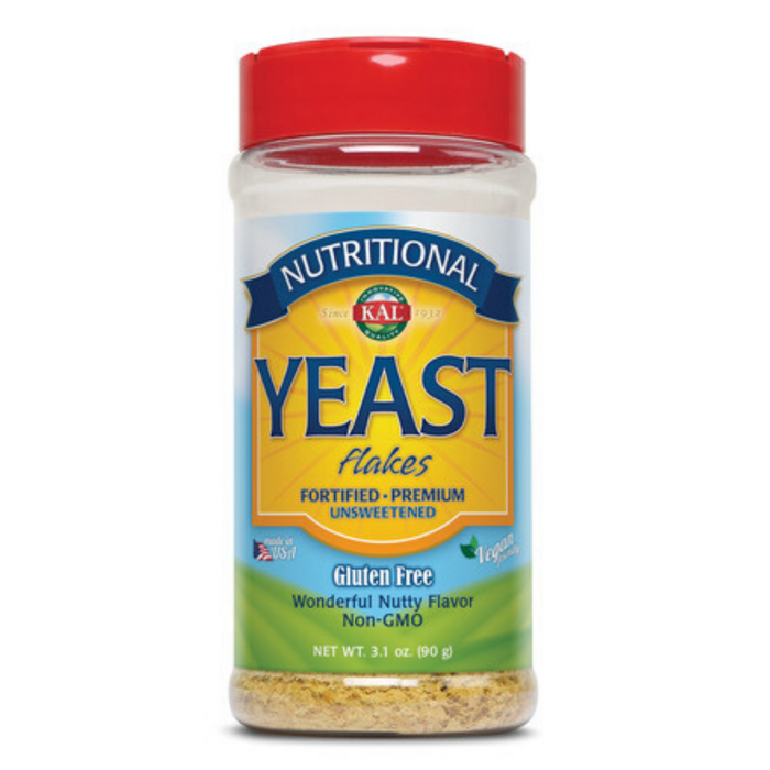 KAL Nutritional Yeast Flakes, Fortified with B12, Folic Acid & Other B Vitamins, Unsweetened, Great Nutty Flavor, Vegan & Gluten Free, 60-Day Money Back Guarantee, Made in the USA, 20 Servings, 3.1oz