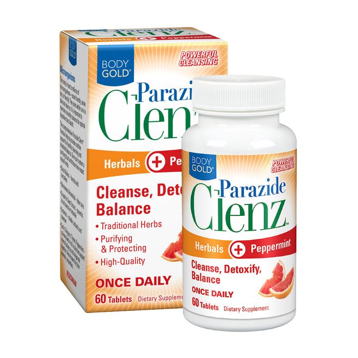 Body Gold Parazide Clenz Herbals & Peppermint | Intestinal Cleanse & Detox w/ Black Walnut & More | 30 Serv, 60 Tablets