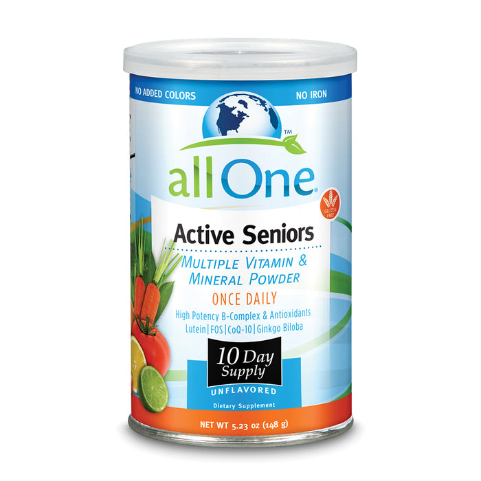 allOne Multiple Vitamin & Mineral Powder, For Active Seniors | Once Daily Multivitamin, Mineral & Amino Acid Supplement w/4g Protein (10 Servings)