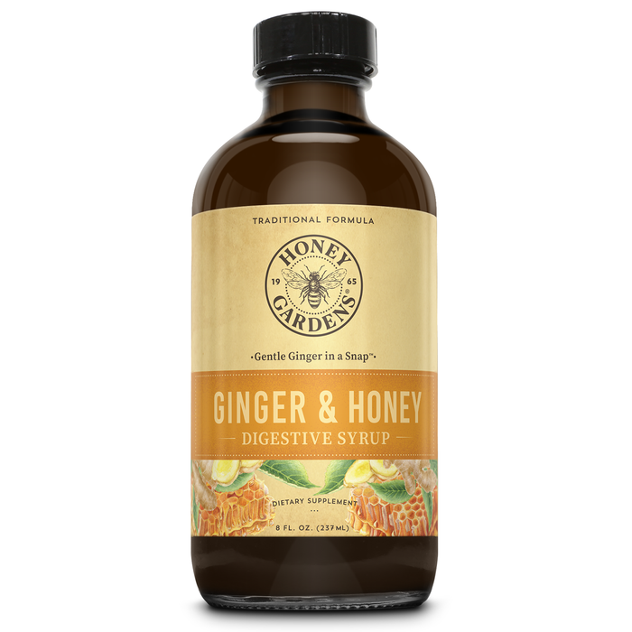Honey Gardens Ginger and Honey Syrup with Organic Apple Cider Vinegar and Propolis - Ginger Root and Ginger Root Extract - Apitherapy Digestive Support Supplement - 8 FL OZ, 48 Servings