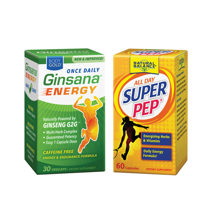 Natural Balance Super Pep & Body Gold Ginsana Energy Bundle | Vitality, Stamina & Focus Formulas | 60ct Pep/30ct Ginsana