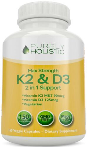 Vitamin D3 with K2 D3 5000IU and K2 90mcg 4 Bottles x 150 Vegetarian Capsules