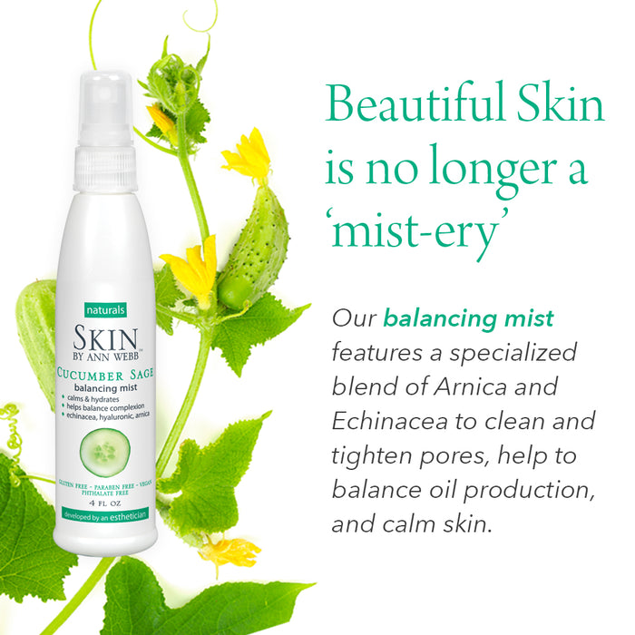 Skin by Ann Webb Cucumber Sage Balancing Mist | Refreshes, Soothes & Balances Skin | All Skin Types | No Parabens & Phthalates | Vegan | 4 fl oz