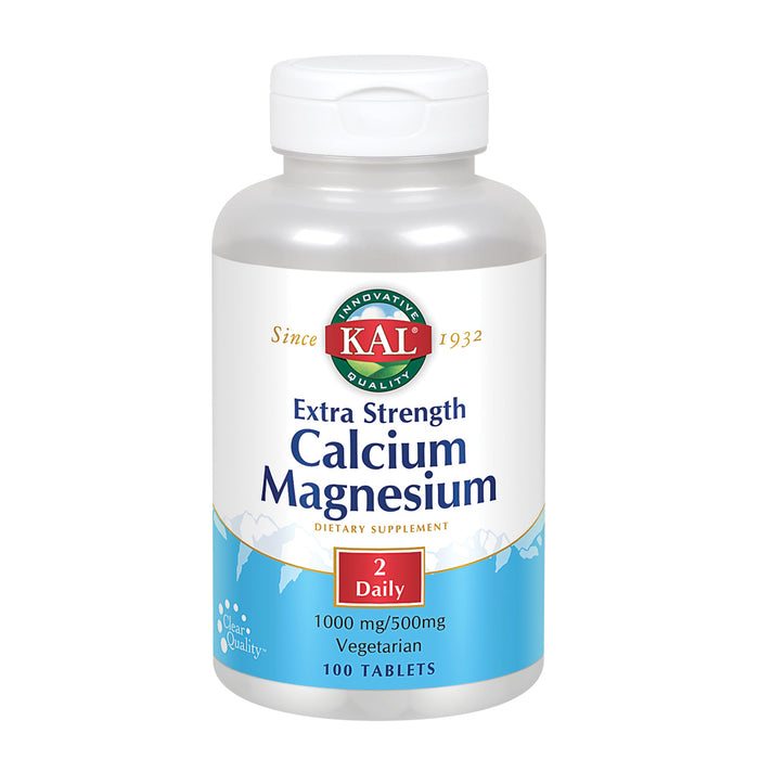 KAL Extra Strength Calcium Magnesium | 1000mg/500mg | Healthy Bones, Teeth, Nerve & Muscle Support | Rapid Disintegration | Vegetarian | 100 Tablets
