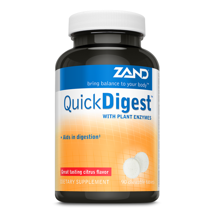 Zand Quick Digest with Plant Enzymes | Healthy Digestion Support w/ Lipase, Cellulase, Amylase, Papain, Bromelain, Papaya & Calcium | 90 Chewables