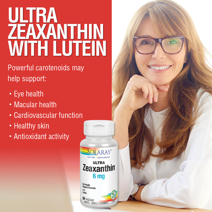 Solaray Ultra Zeaxanthin 6 mg | Eye Health & Macular Support Formula with Lutein, Bilberry & Blueberry | 30ct