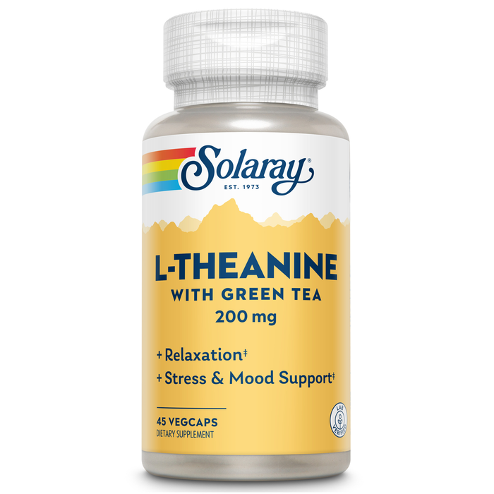Solaray L-Theanine - 45 VegCaps - 200 mg + 100 mg Green Tea Leaf
