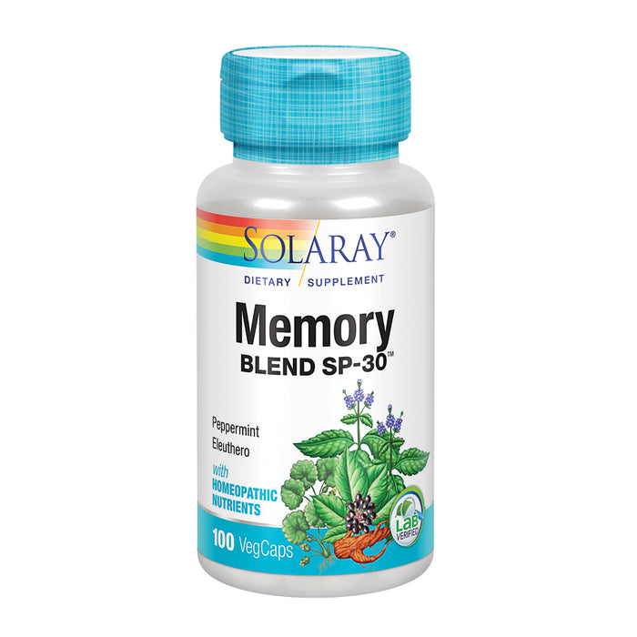 Solaray Memory Blend SP-30 | Herbal Blend w/ Cell Salt Nutrients to Help Support Memory, Concentrate & Focus | Non-GMO, Vegan | 50 Servings | 100 VegCaps