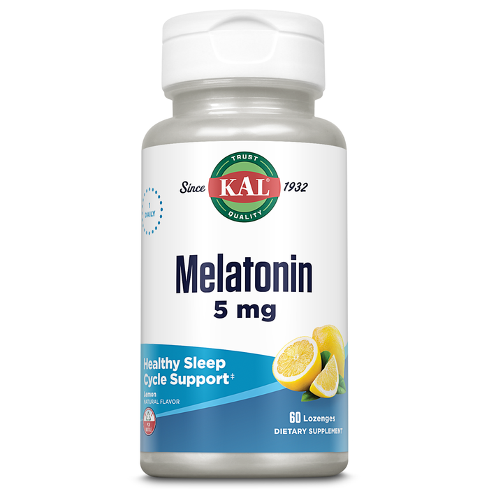 KAL Melatonin 5mg Sleep Aid Lozenges, Melatonin Supplement Supports Sleep Quality, Calming Relaxation and a Healthy Sleep Cycle, with Added Vitamin B6, Vegetarian, Natural Lemon Flavor, 60 Lozenges