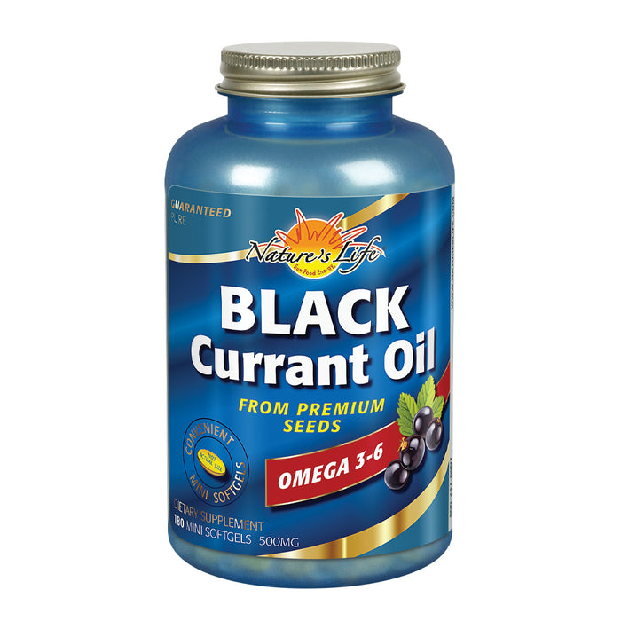 Nature's Life Black Currant Oil Minis 500mg | With Omega 3-6 for Skin, Hair, Heart and Joint Health | 180ct
