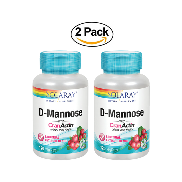 Solaray D-Mannose with CranActin Cranberry Extract 1000mg | For Normal, Healthy Urinary Tract Support | 120 CT | 2 pk