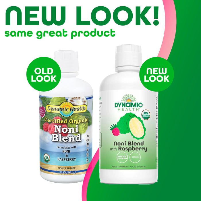 Dynamic Health Certified Organic Noni Blend with Raspberry, No Additives, Immune Support, Increase Energy, Antioxidant, Vegan, Gluten Free, Non-GMO, 32 Fl oz