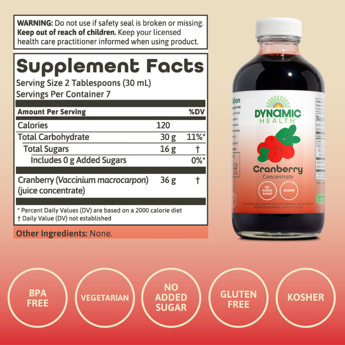 Dynamic Health Pure Cranberry Juice Concentrate, Unsweetened, Natural Antioxidant Support, No Added Sugar, 8 Fl oz