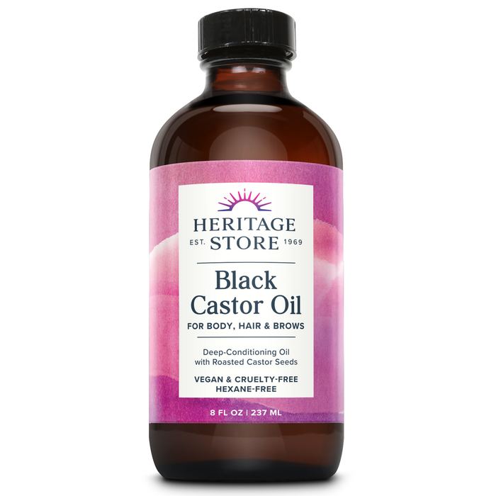 Heritage Store Black Castor Oil, Traditionally Roasted , Rich Hydration for Hair & Skin, Bold Lashes & Brows 8oz