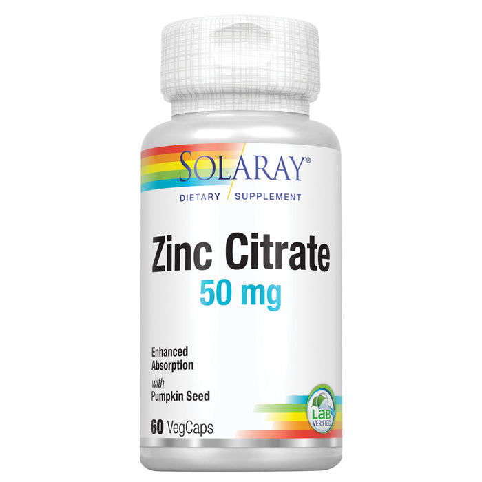 Solaray Zinc Citrate 50mg | Immune Function, Cellular & Skin Health Support | Easy Digestion Formula | 60ct
