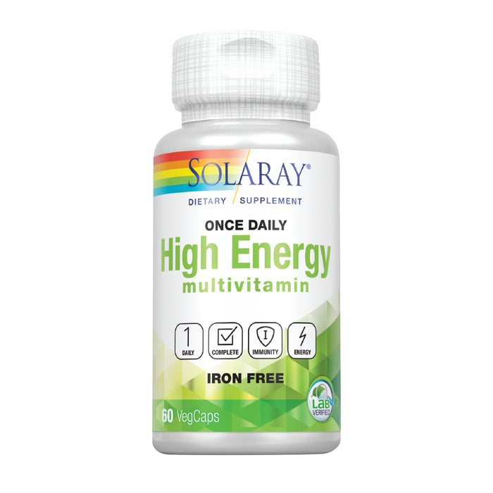 Solaray Once Daily High Energy Multivitamin, Iron Free | Complete Multi w/ Whole Food & Herb Base | Non-GMO | 60 VegCaps