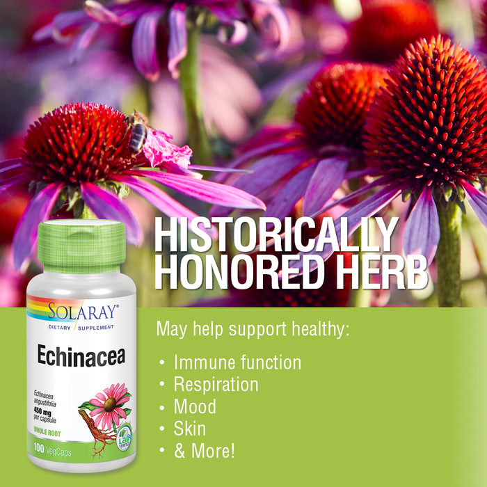 Solaray Echinacea Angustifolia Root 450 mg | Healthy Immune & Respiratory Function Support | Lab Verified | 100 VegCaps