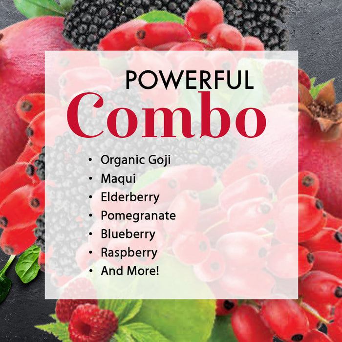 Dynamic Health Goji Blend | With Maqui, Elderberry, Pomegranate, Raspberry and Blueberry | Vegetarian, No Gluten or BPA | 32oz, 32 Serv