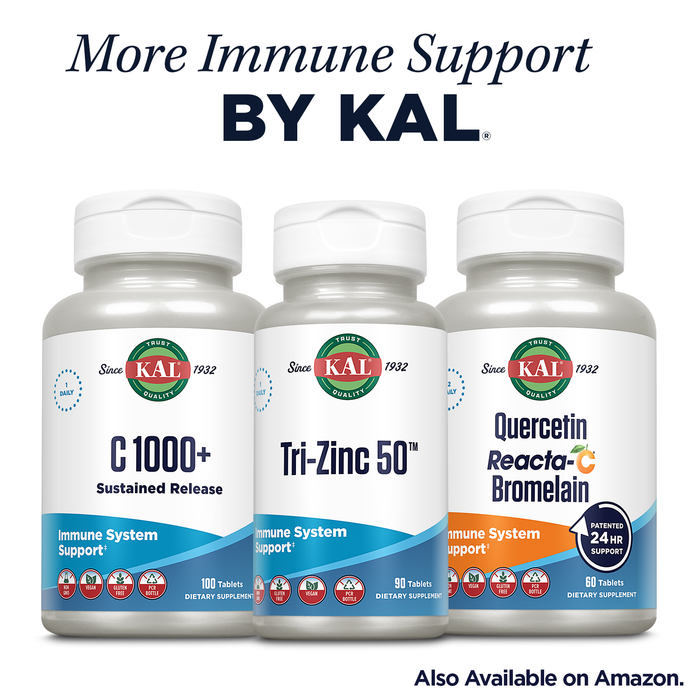 KAL Quercetin 1000mg Immune Support Supplement, Wellness Formula w/ Bioflavonoids for Immune Defense and Overall Health Support, Vegan, Gluten Free, Non-GMO, 60-Day Guarantee, 60 Servings, 60 Tablets