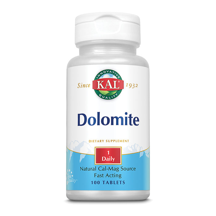 KAL Dolomite | Natural Calcium and Magnesium Source | Fast-Acting Formula for Healthy Teeth, Bones & Heart Function Support | 100 Tablets