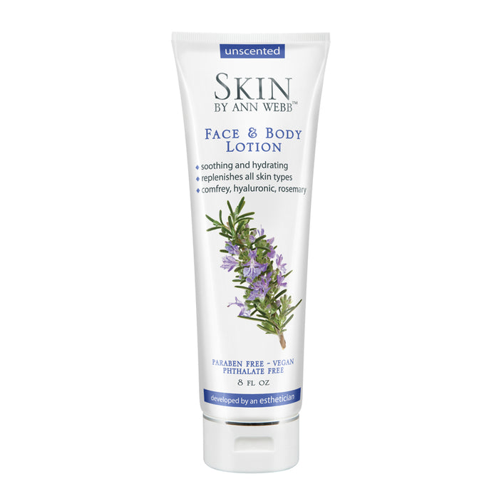 Skin by Ann Webb Unscented Face & Body Lotion | Features Hyaluronic Acid, Comfrey & Rosemary | Sensitive Skin | No Parabens & Phthalates | Vegan | 8oz
