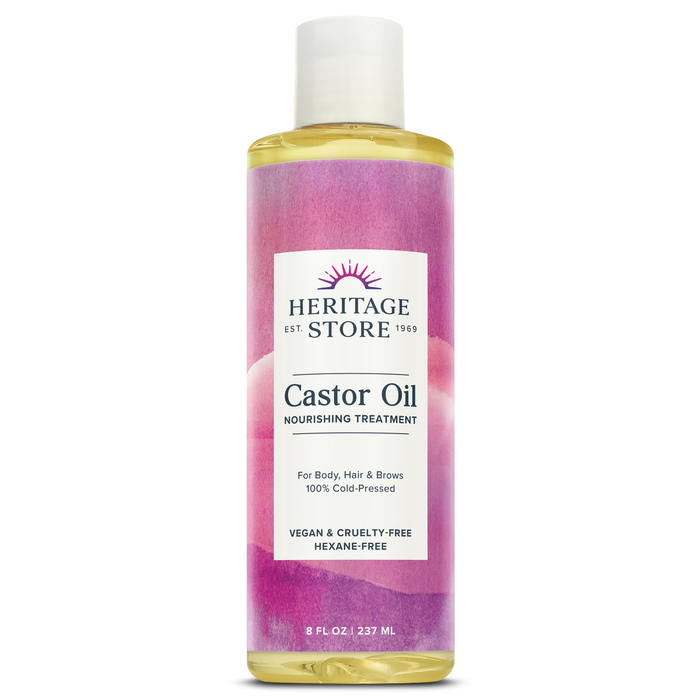 Heritage Store Castor Oil, Cold Pressed, Rich Hydration for Vibrant Hair & Skin, Bold Lashes & Brows , No Hexane (8 Fl Oz)