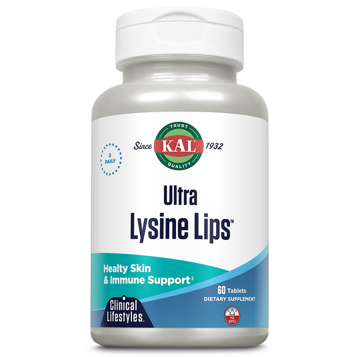 KAL Ultra Lysine Lips | L-Lysine with Vitamin C, Red Marine Algae, Zinc & Olive Leaf | Healthy Immune Function Support | 60 Tablets